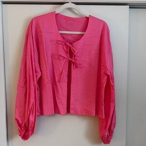 Daily Drills Vibrant Pink Blouse with Bow Accents